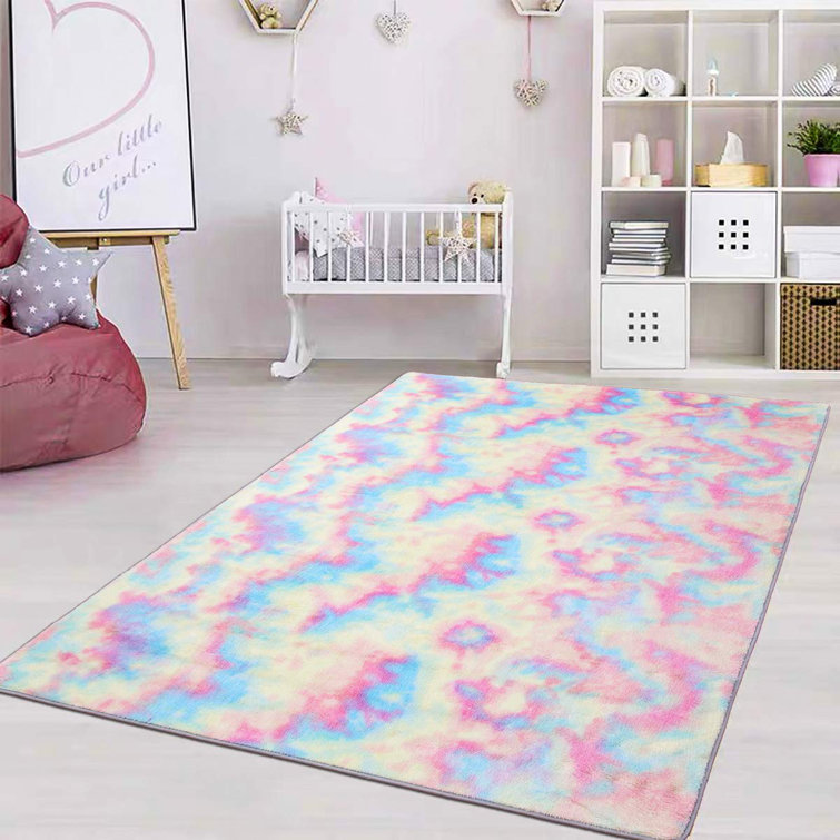 OLO Soft Rainbow Area Rugs For Girls Room, Fluffy Colourful Rugs Cute